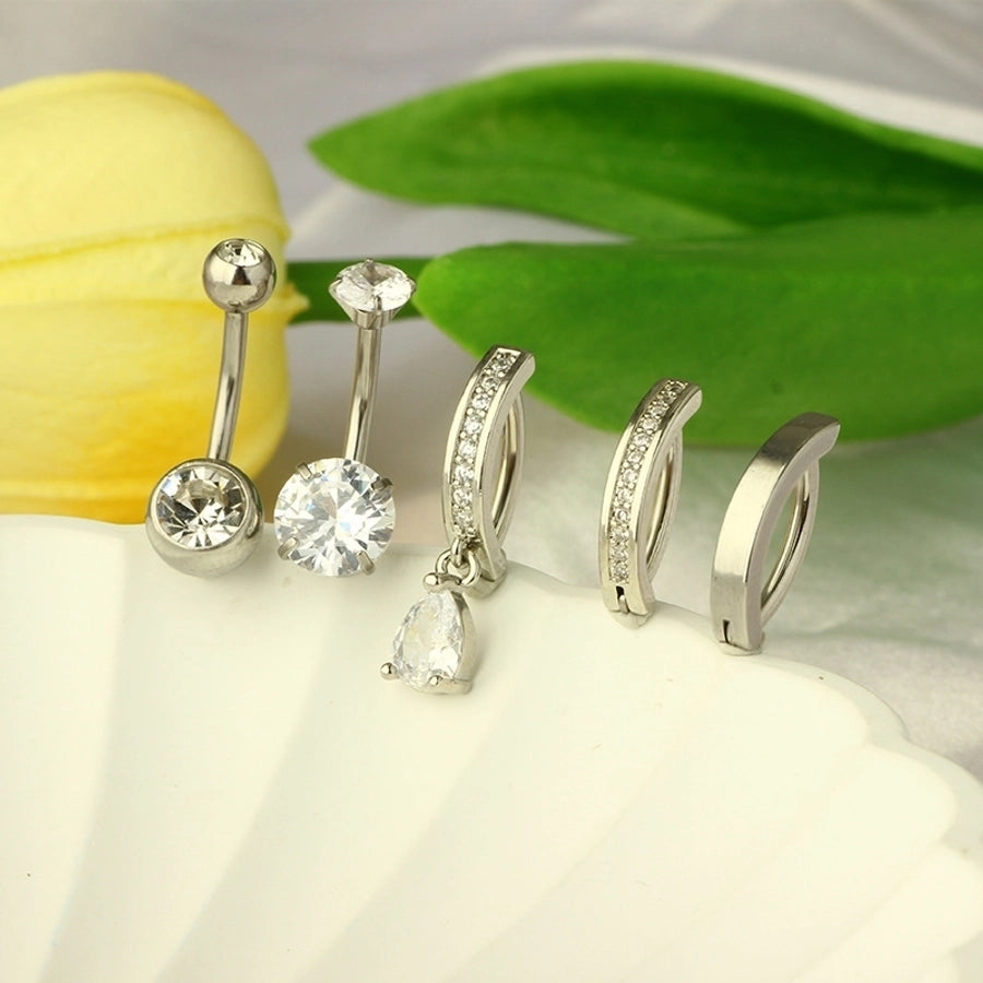 1 Piece 1 Set Belly Rings Simple Style Shiny Geometric 316L Stainless Steel  Copper Inlay Zircon