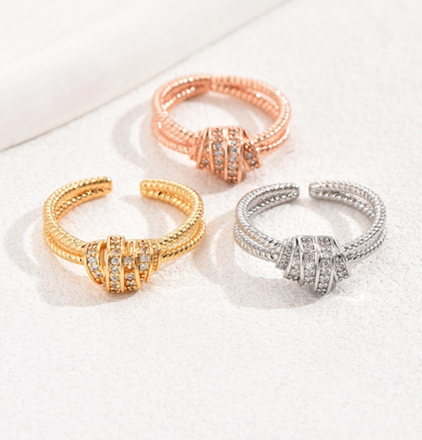 Copper Inlay Geometric Zircon Open Rings