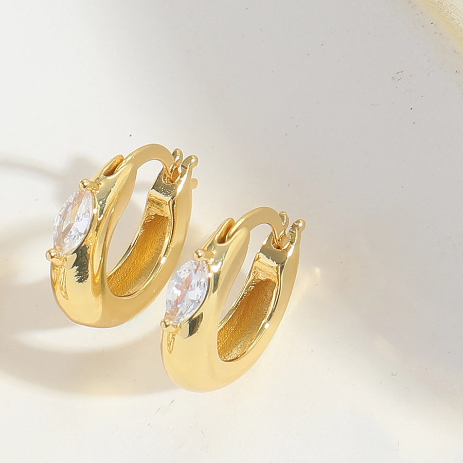 1 Pair Elegant Simple Style Round Plating Inlay Copper Zircon 14K Gold Plated Earrings