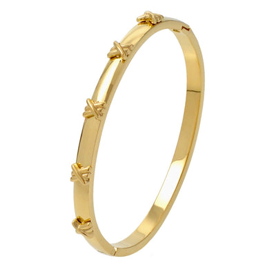 Elegant Nordic Style Vacation cross Row Brick Hollow Out Titanium Steel Gold Plated Zircon Bangle In Bulk