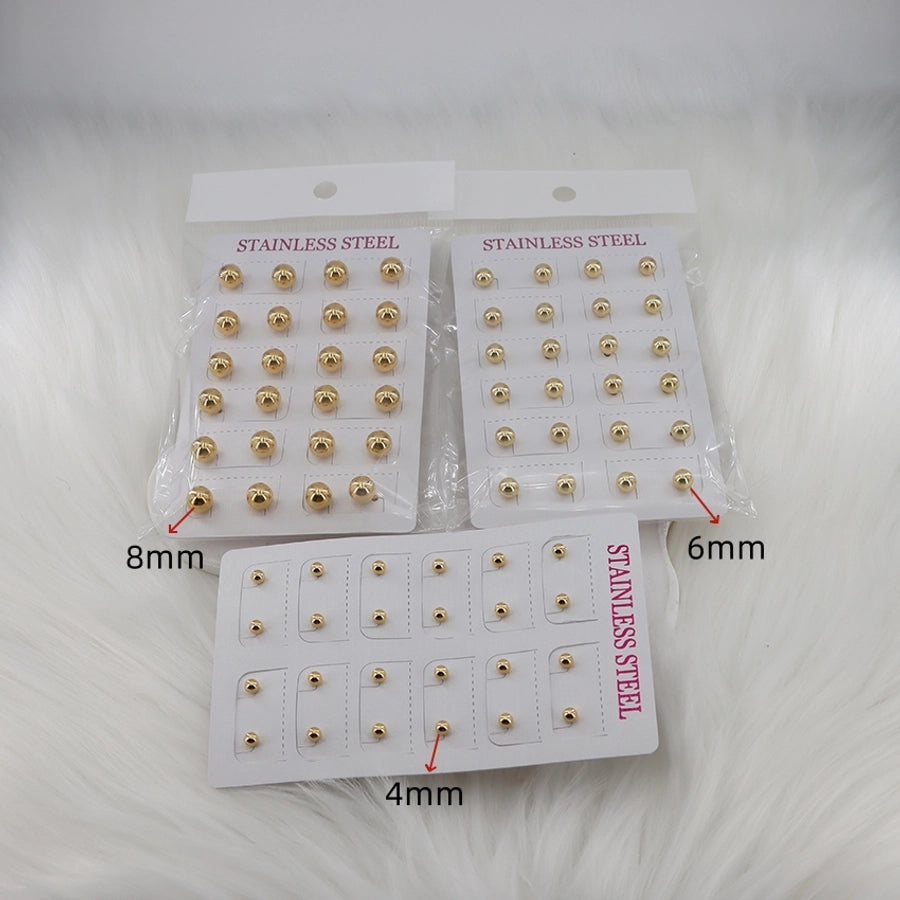 12 pairs Casual Simple Style Classic Style Round Plating 304 Stainless Steel Gold Plated Ear Studs