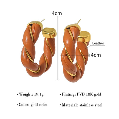 1 Pair IG Style Vacation Commute C Shape Plating 304 Stainless Steel Artificial Leather Earrings