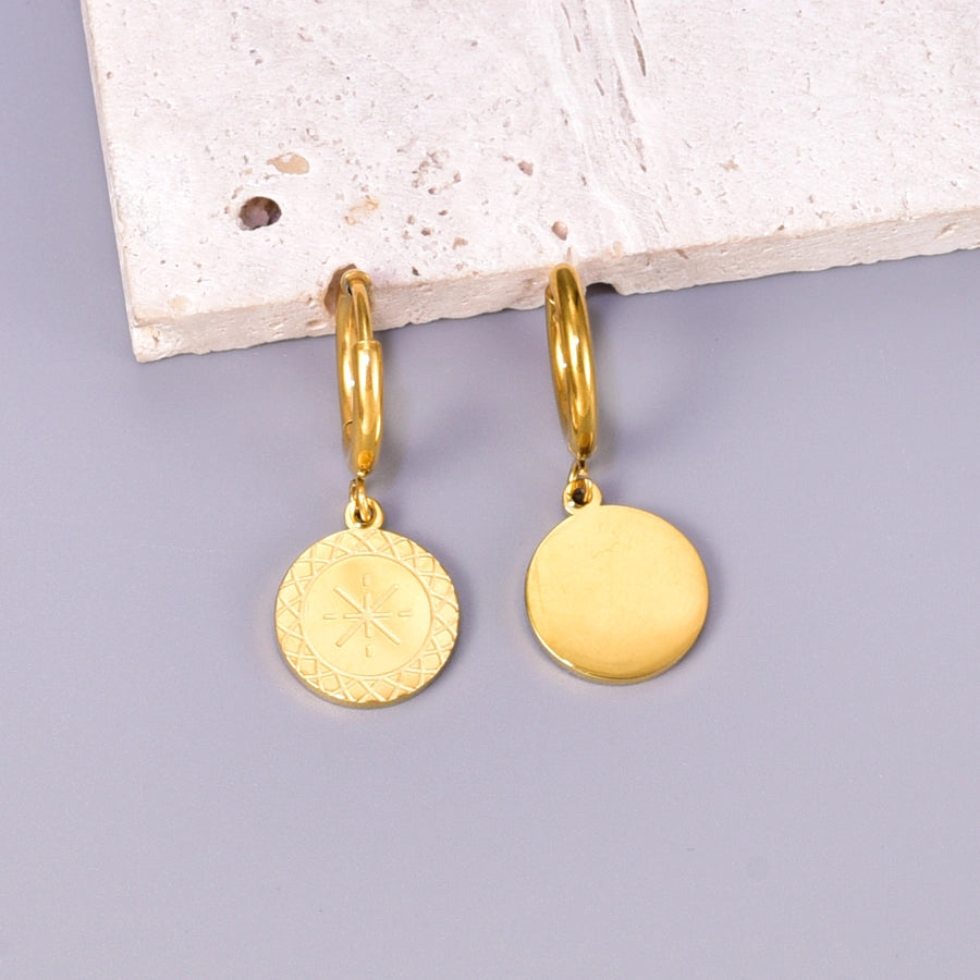 1 Pair Retro Classic Style Round 304 Stainless Steel 18K Gold Plated Drop Earrings