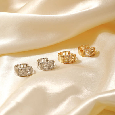 1 Pair Cute Shiny Korean Style Geometric Inlay Copper Zircon K Gold Plated Earrings