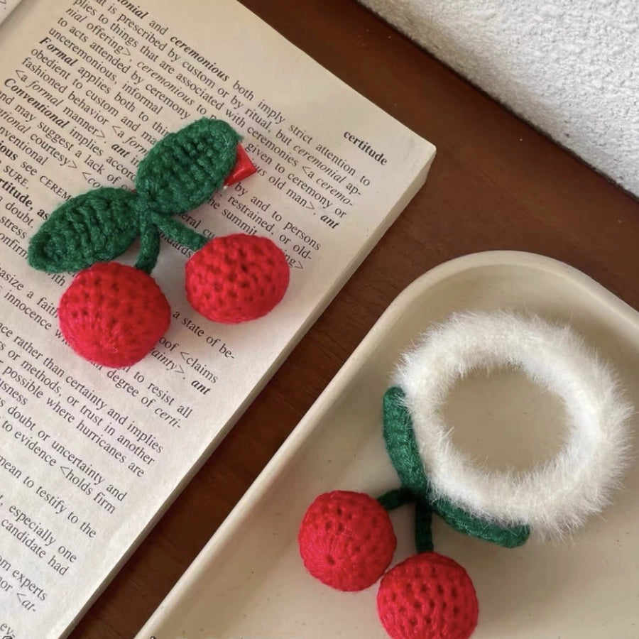 Wool Cherry hairpin knitted plush hair band handmade hair accessories simple bangs clip cute princess headband accessories
