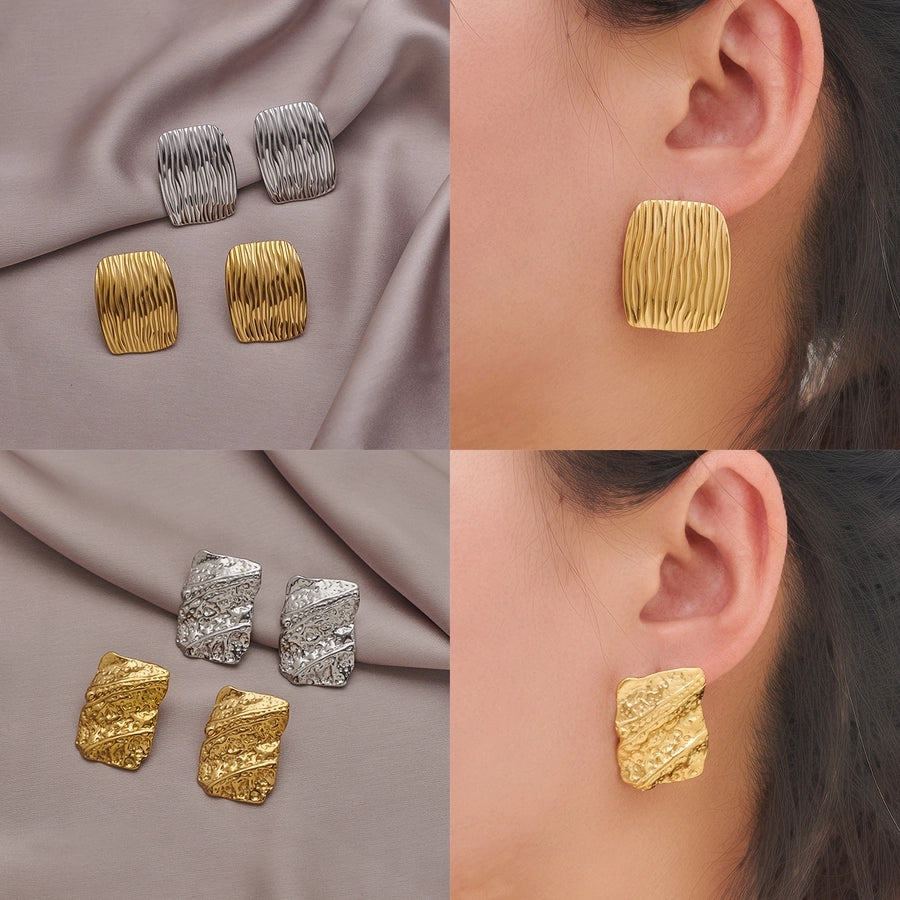 1 Pair Elegant Geometric Pleated 304 Stainless Steel Ear Studs