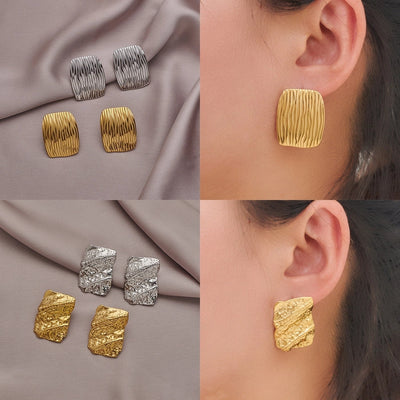 1 Pair Elegant Geometric Pleated 304 Stainless Steel Ear Studs