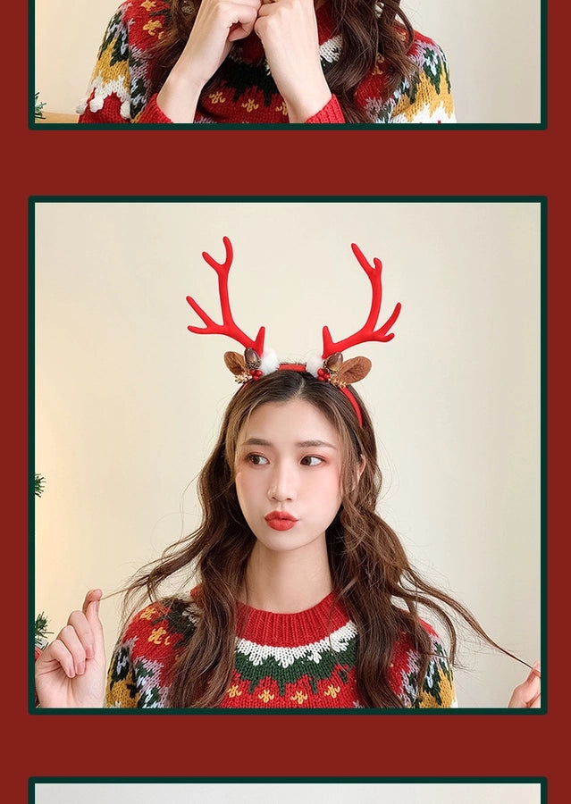Internet Celebrity  Christmas Girl Heart Christmas Hair Band Cute Elk Horn Hair Accessories Pressure Hair Band