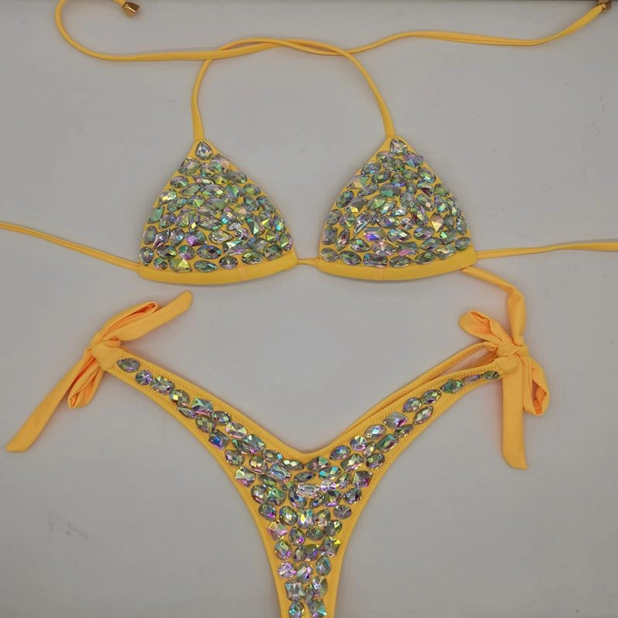 women's solid color 2 piece set bikinis