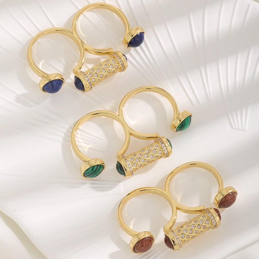 Jewelry Novelty Geometric Copper Zircon 18K Gold Plated Open Rings