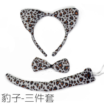 Animal Print Three-Piece Children's Headband Bow Tail Cartoon Tiger Rabbit Monkey Puppy Performance Props