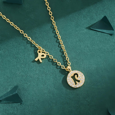 Copper 18K Gold Plated Inlay Letter Zircon Pendant Necklace