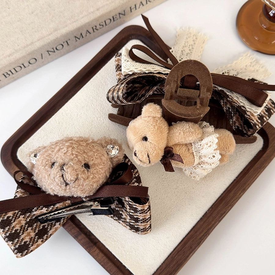 Women's Cartoon Style Cute Sweet Bear Cloth Plush Hair Clip Hair Claws