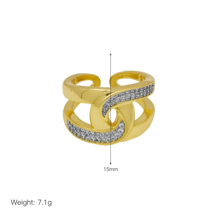 Jewelry IG Style Geometric Copper Zircon 18K Gold Plated Mixed Metal Inlay Open Rings