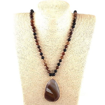 Retro Geometric natural stone Beaded Chain Pendant Necklace In Bulk