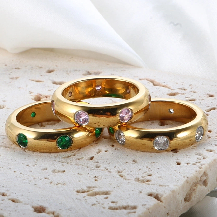 Jewelry Simple Style Geometric 304 Stainless Steel Zircon Plating Rings