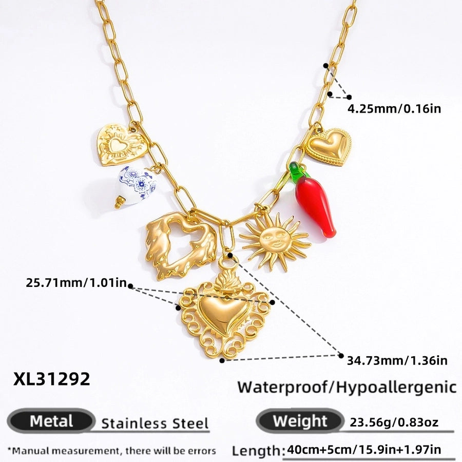 Jewelry Elegant Classic Style Streetwear Heart Shape 304 Stainless Steel Plating Multi Charms Necklace
