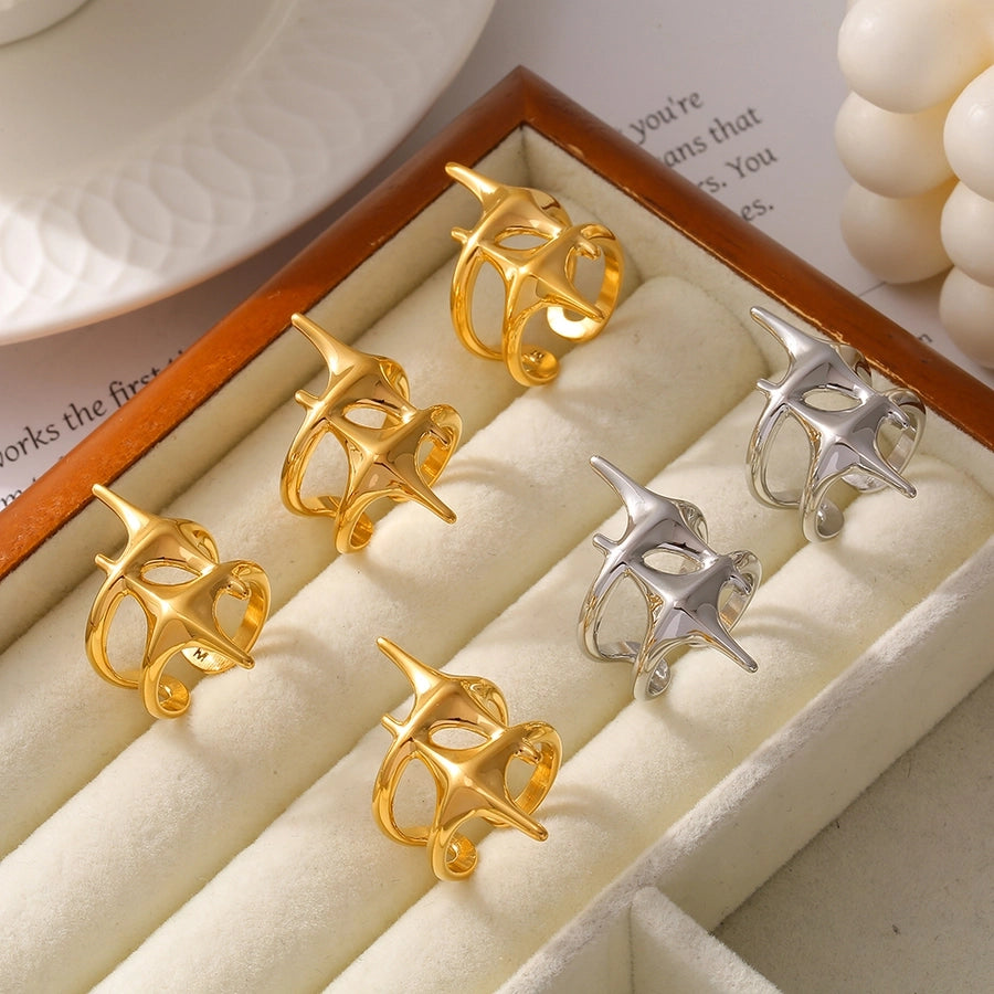 Jewelry Casual Elegant Modern Style Star Titanium Steel 18K Gold Plated Plating Open Rings