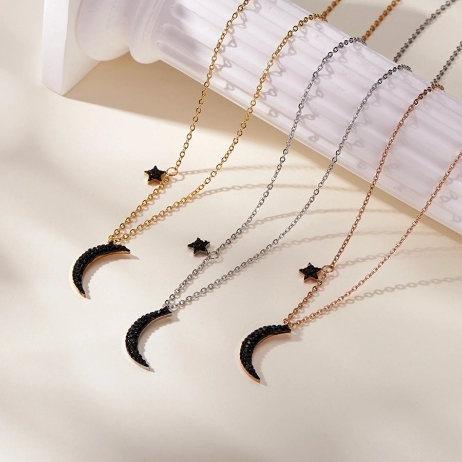 Jewelry Vintage Style Simple Style Star Moon 304 Stainless Steel Gold Plated Star Pendant Necklace