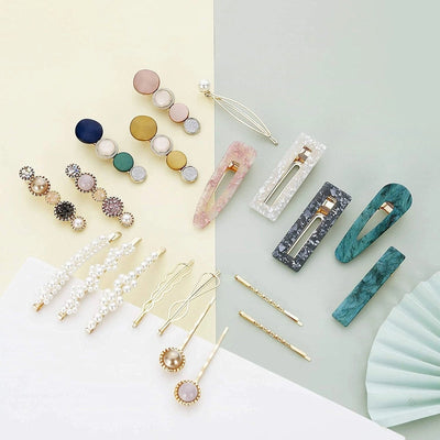 Hair Accessories Acetic Acid Side Clip Marble Effect Hairpin Pearl Candy Color Fashion Hairpin Combination Set