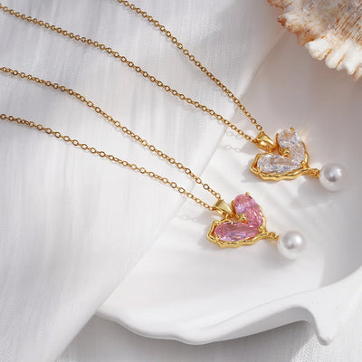 304 Stainless Steel Copper Heart Shape Pendant Necklace