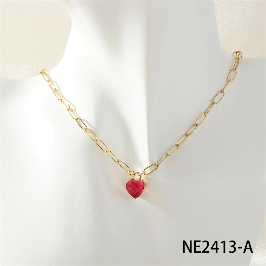 Jewelry Simple Style Heart Shape Copper Glass Zircon Pendant Necklace