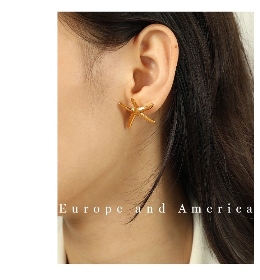 1 Pair IG Style Modern Style Classic Style Starfish Shell Polishing Plating 304 Stainless Steel 18K Gold Plated Ear Studs