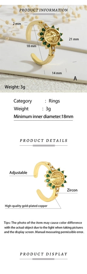 Copper Inlay Human Geometric Virgin Mary Zircon Open Rings