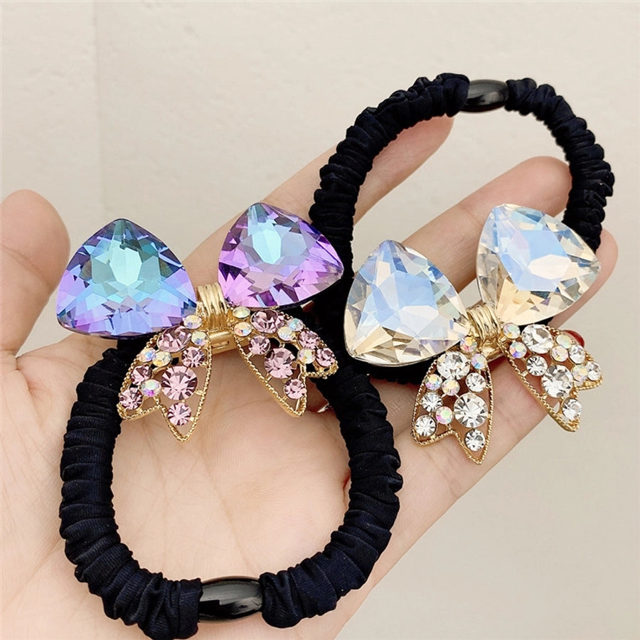 simple style bow knot alloy inlaid crystal hair tie