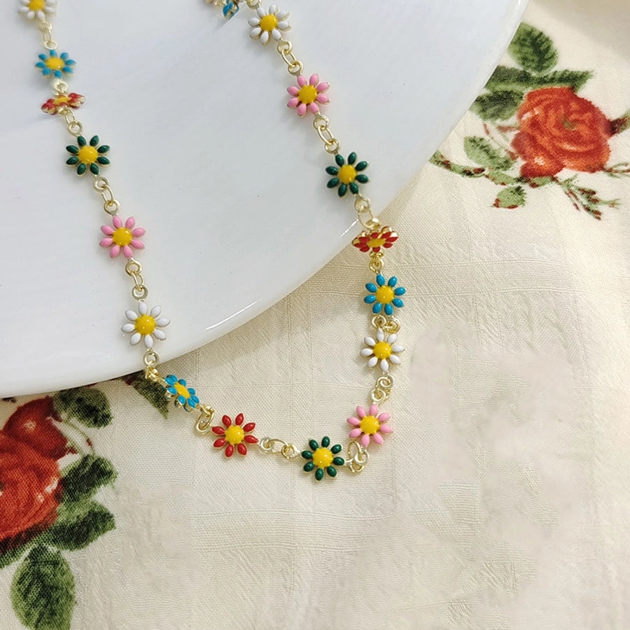Copper Enamel Plating Daisy Necklace