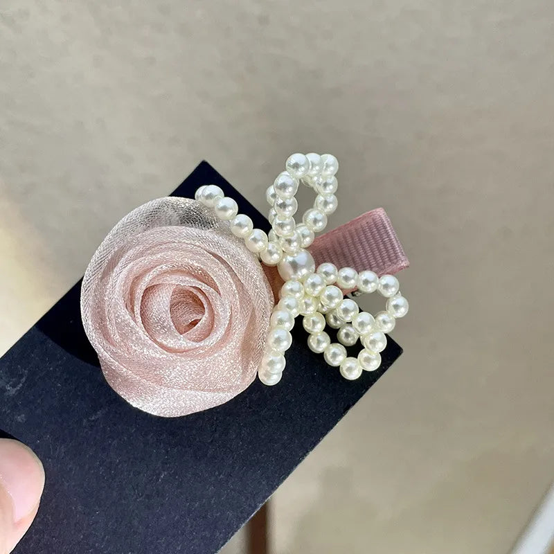 Cute Grab Clip Summer Hairpin Atmosphere Sense Rose Pink Flower Hair Grab Cherry Butterfly Plate Hair Grab Edge Hairpin