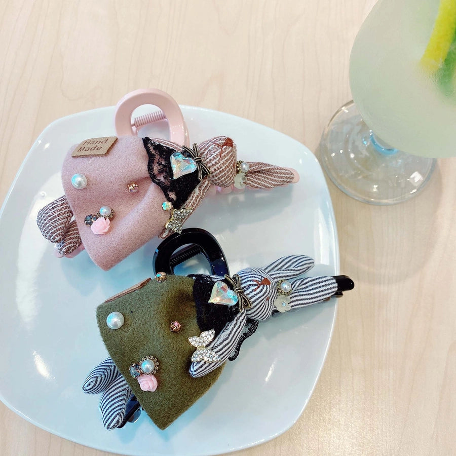 princess cute rabbit plastic cloth inlay rhinestones hair claws