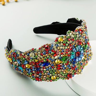 new super exaggerated starry colorful rhinestone wide-brimmed headband women's luxury fabric headwear
