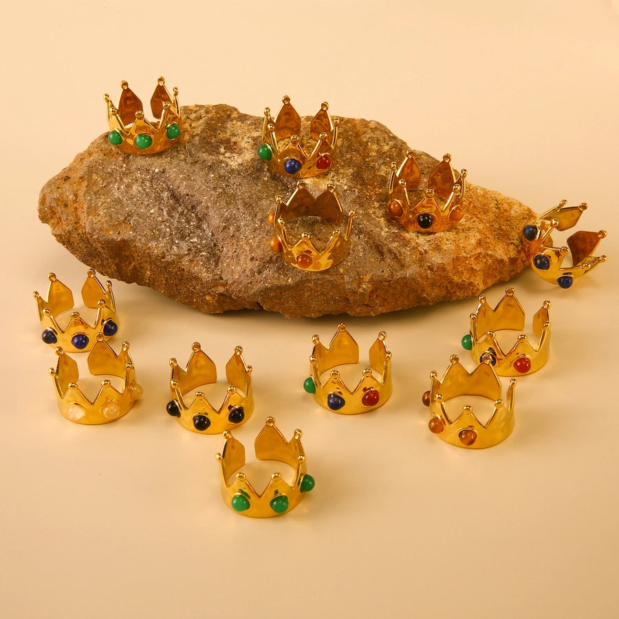 Jewelry Elegant Classic Style Crown 304 Stainless Steel Natural Stone Inlay Open Rings