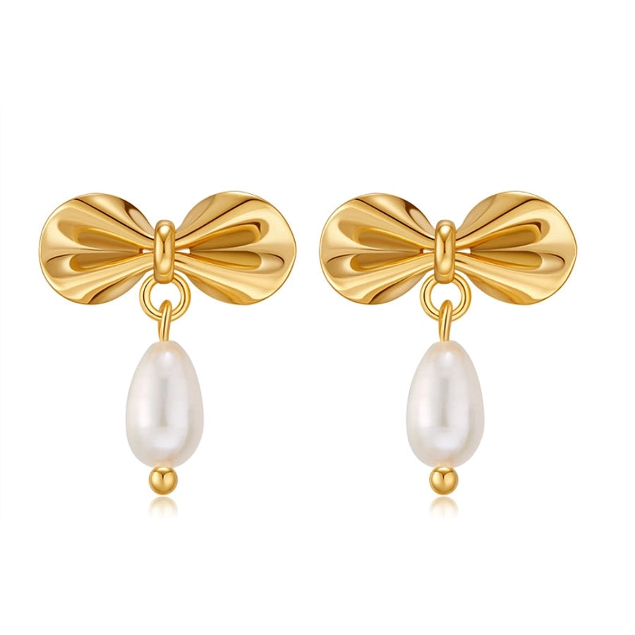 1 Piece Vintage Style Lady Wedding Pearl Inlay Copper Artificial Pearls 18K Gold Plated Drop Earrings