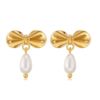 1 Piece Vintage Style Lady Wedding Pearl Inlay Copper Artificial Pearls 18K Gold Plated Drop Earrings