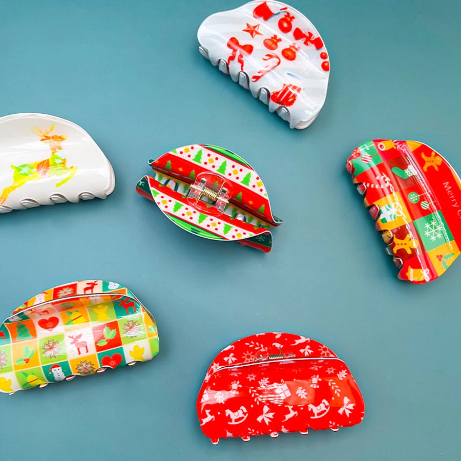 Christmas Basic Women's Christmas Tree Deer PVC Hair Claws