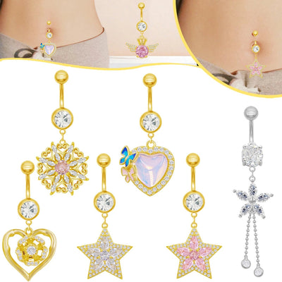 1 Piece Belly Rings Cute Sweet Star Heart Shape 316 Stainless Steel  Alloy Copper Inlay Rhinestones Zircon Gold Plated