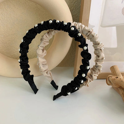 korean new pearl broken hair band female summer new hairpin pleated hair tie all-match out hair pressing headdress