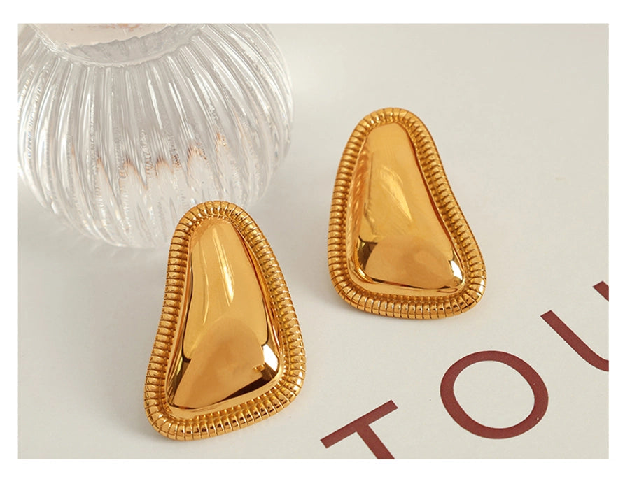 1 Pair IG Style Retro French Style Geometric Polishing Plating 304 Stainless Steel 18K Gold Plated Ear Studs