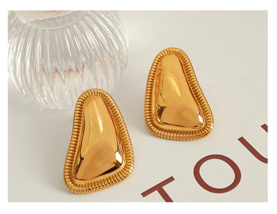 1 Pair IG Style Retro French Style Geometric Polishing Plating 304 Stainless Steel 18K Gold Plated Ear Studs