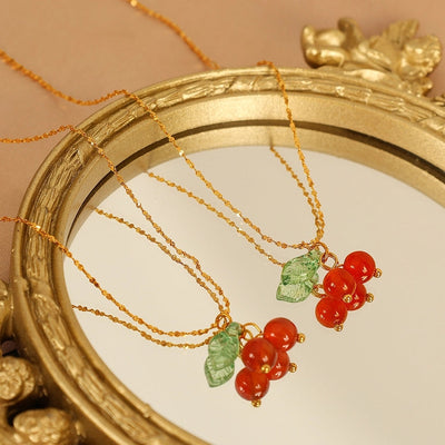 Jewelry Cute Cherry Titanium Steel Plating Pendant Necklace