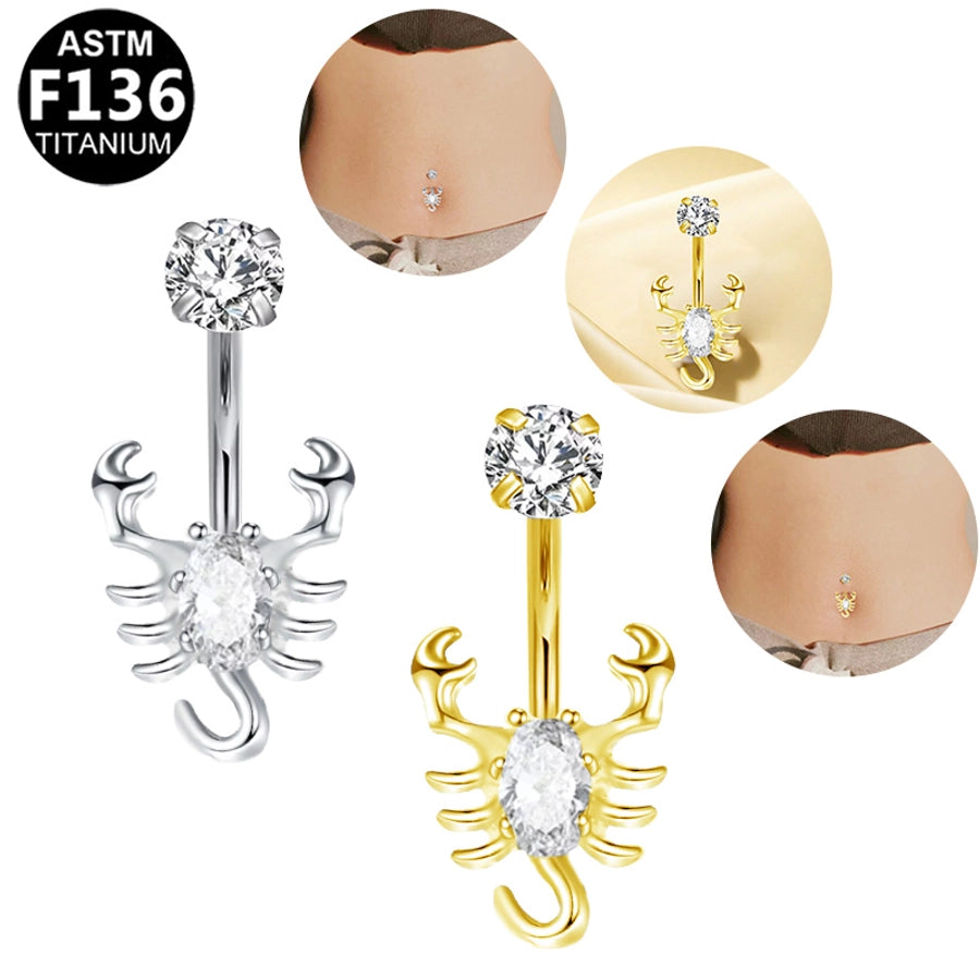 1 Piece Belly Rings Glam Shiny Butterfly Pure Titanium Aluminium Alloy Zircon 14K Gold Plated White Gold Plated