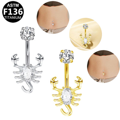 1 Piece Belly Rings Glam Shiny Butterfly Pure Titanium Aluminium Alloy Zircon 14K Gold Plated White Gold Plated