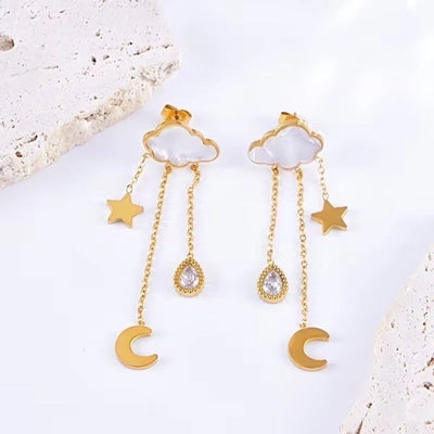 Jewelry French Style Simple Style Clouds Star Moon 304 Stainless Steel 18K Gold Plated Jewelry Set