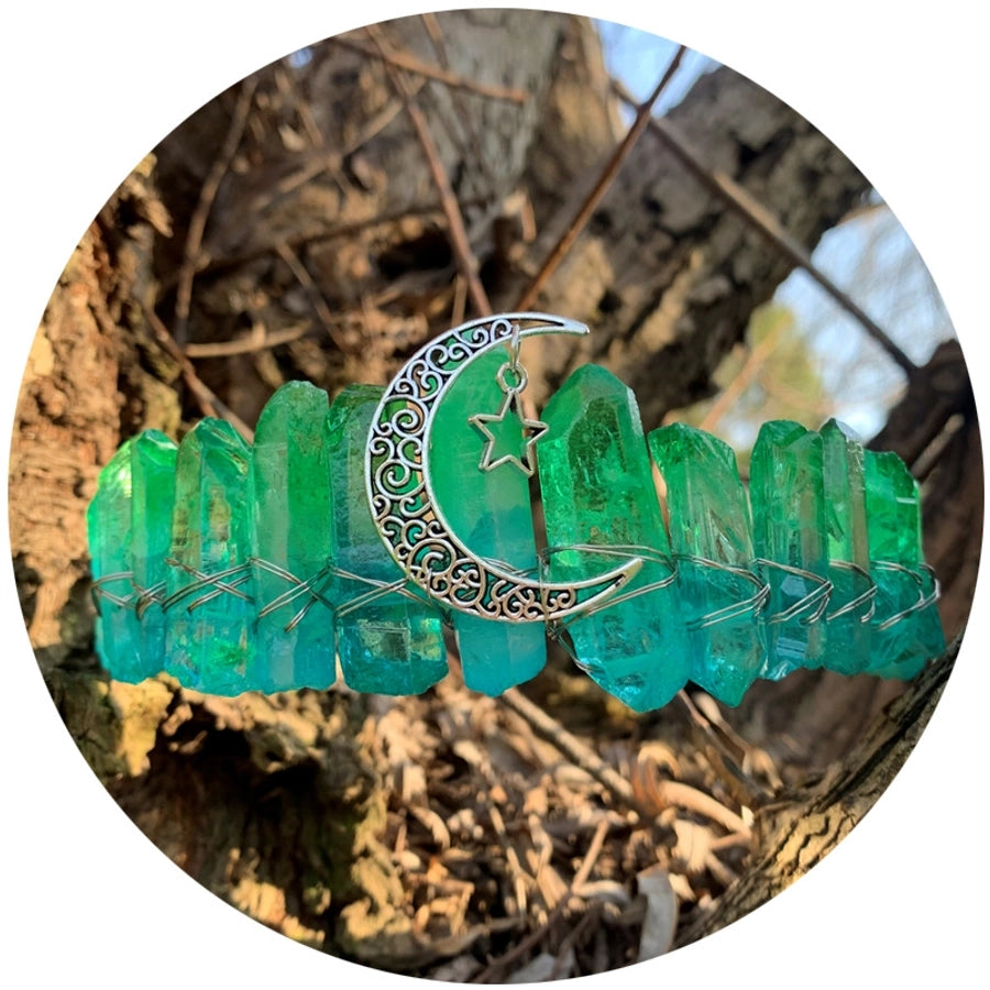 retro star moon crown alloy natural crystal crown