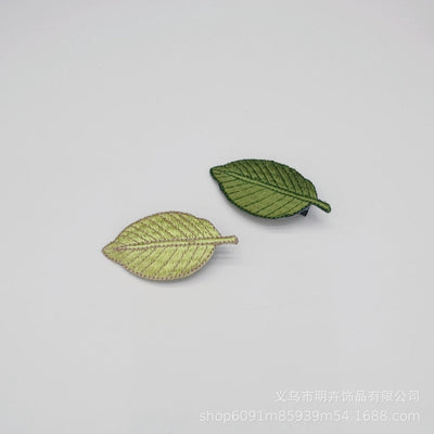 Green leaves embroidered hairpin sweet side clip Sen women's literary retro hairpin small fresh clip
