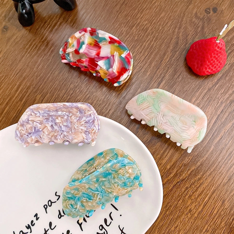 cute color block acetic acid sheets printing hair claws