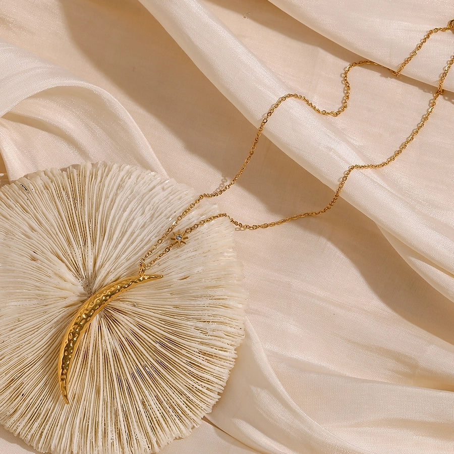 Jewelry Retro Star Moon 304 Stainless Steel Rhinestones 18K Gold Plated Plating Inlay Pendant Necklace