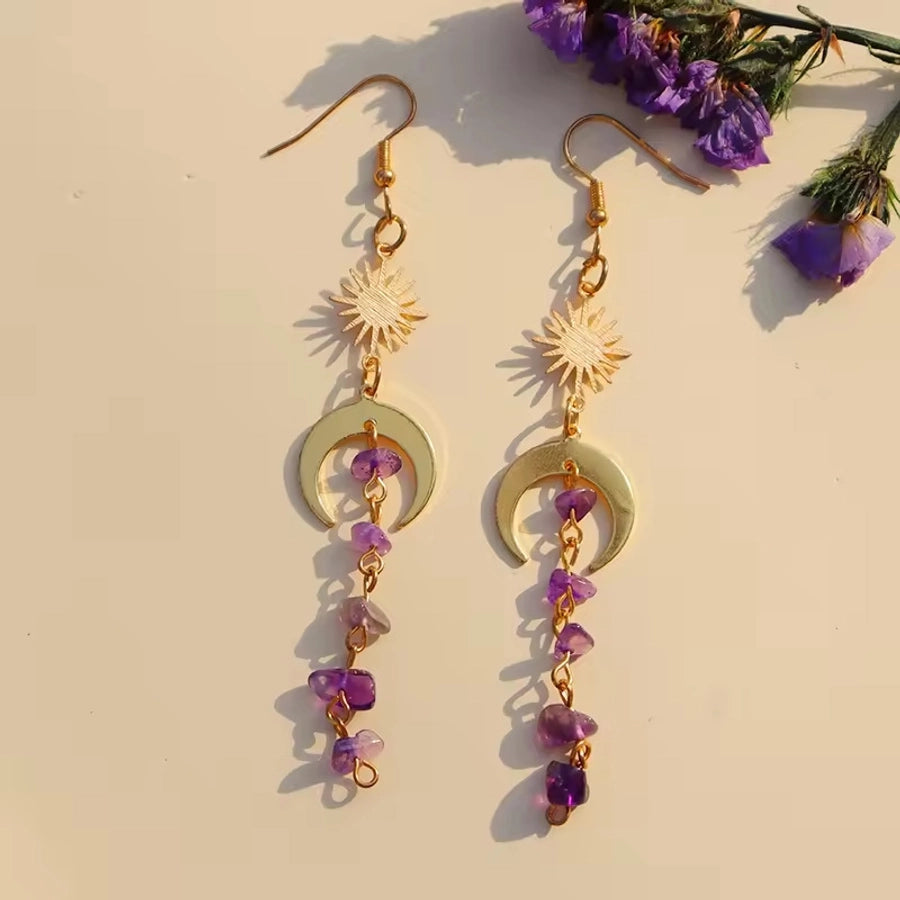 1 Pair Simple Style Shiny Irregular Moon Crystal Drop Earrings